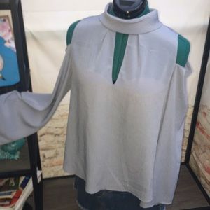 New Lush Powder Blue Cold Shoulder Key Hole Flutter Sleeve Blouse